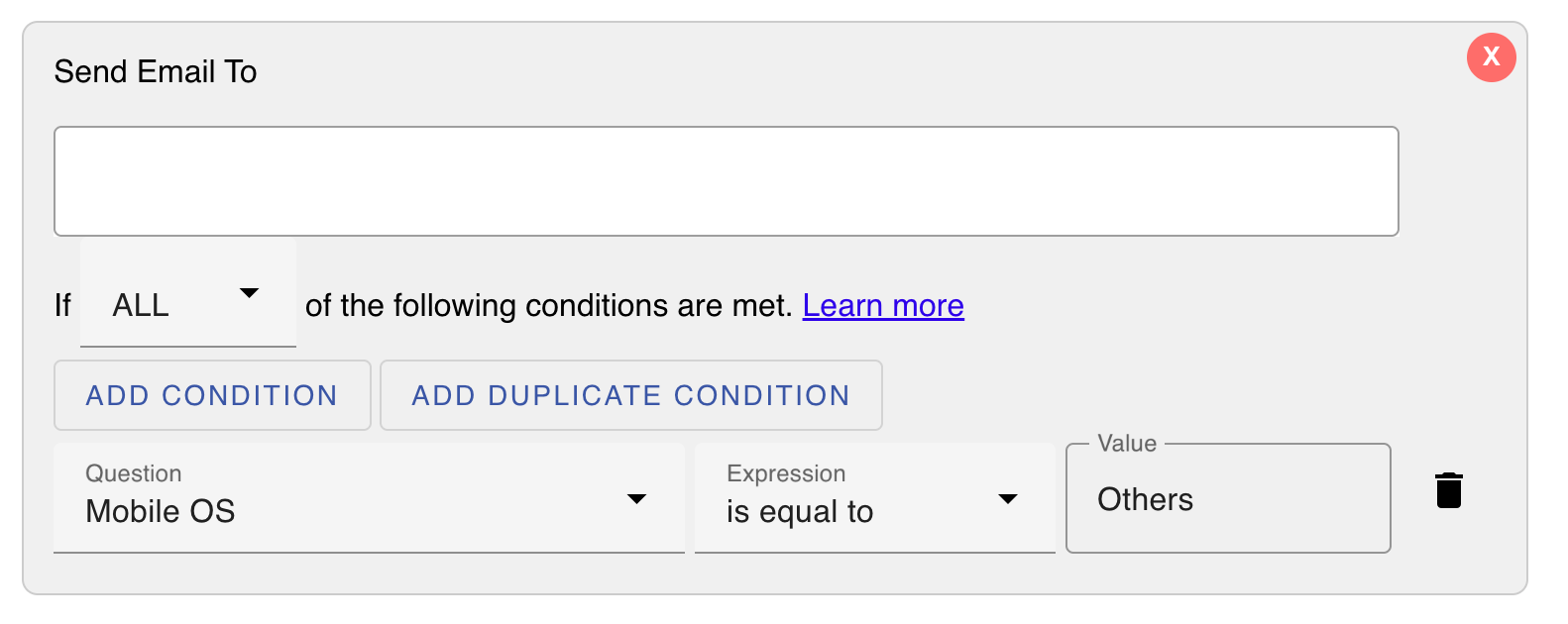 Default Recipient Condition Configuration